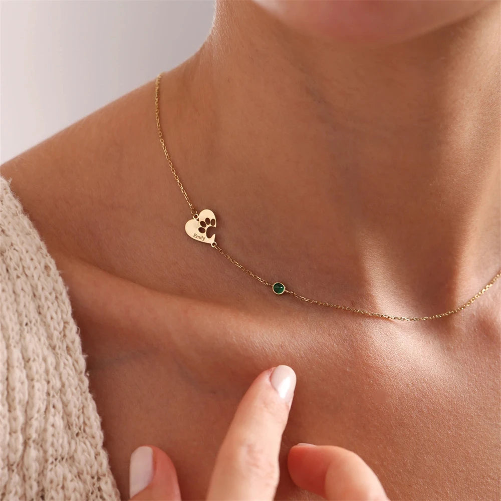 The Paw Birthstone Necklace